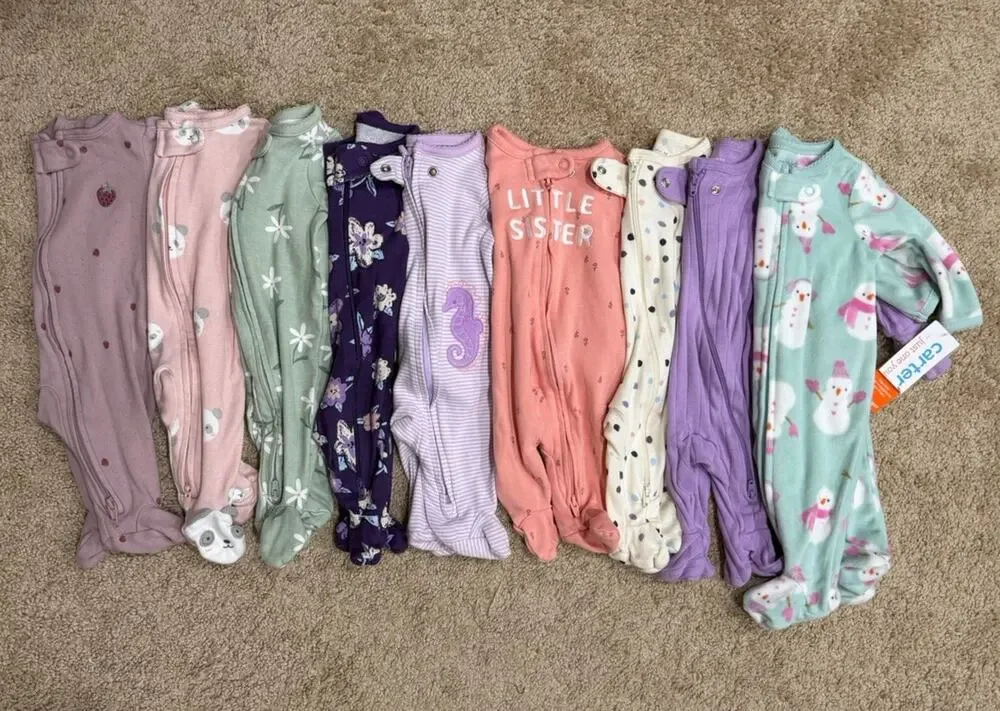 Newborn NB Girls Lot 9x Zip Sleeper Pajamas Footies EUC 3 Organic Cotton 1 NWT